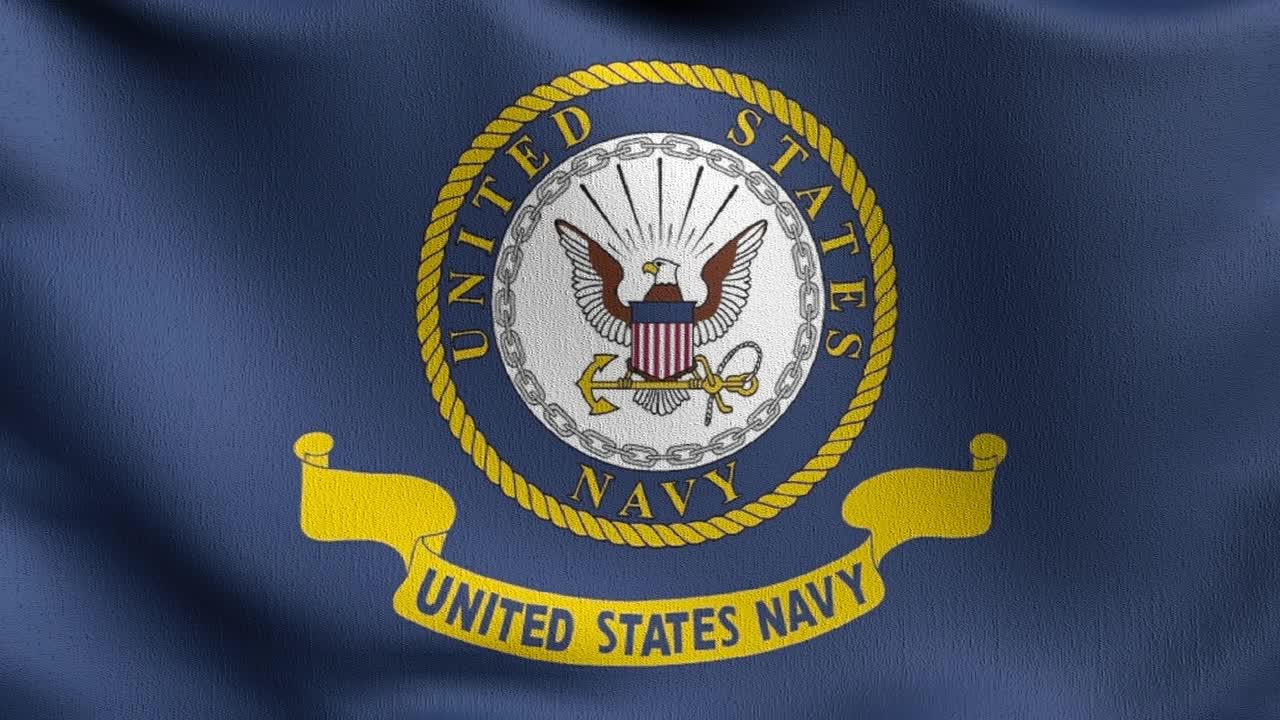 美国海军的旗帜在风中飘扬。波形标志的三维渲染图视频素材