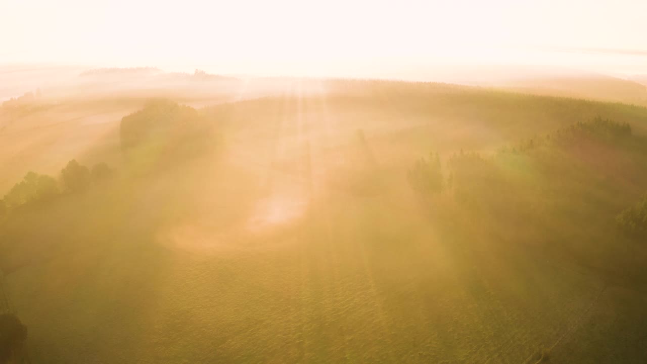 无人机在比利时阿登上空拍摄的大雾清晨视频素材