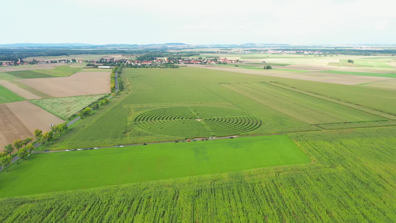 玉米田迷宫鸟瞰图，波兰视频下载