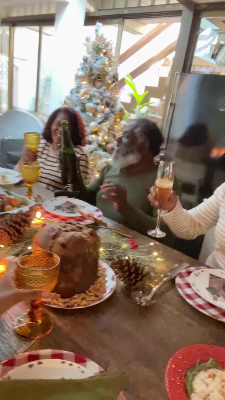 拍摄她的家人在家吃圣诞晚餐——这是她的观点视频下载