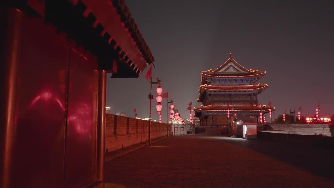 古城墙夜景/中国陕西西安视频下载
