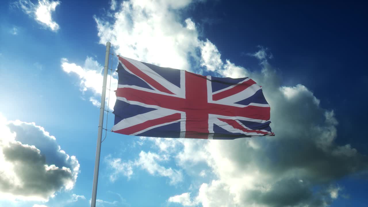 英国国旗迎风飘扬在美丽的蓝天视频素材