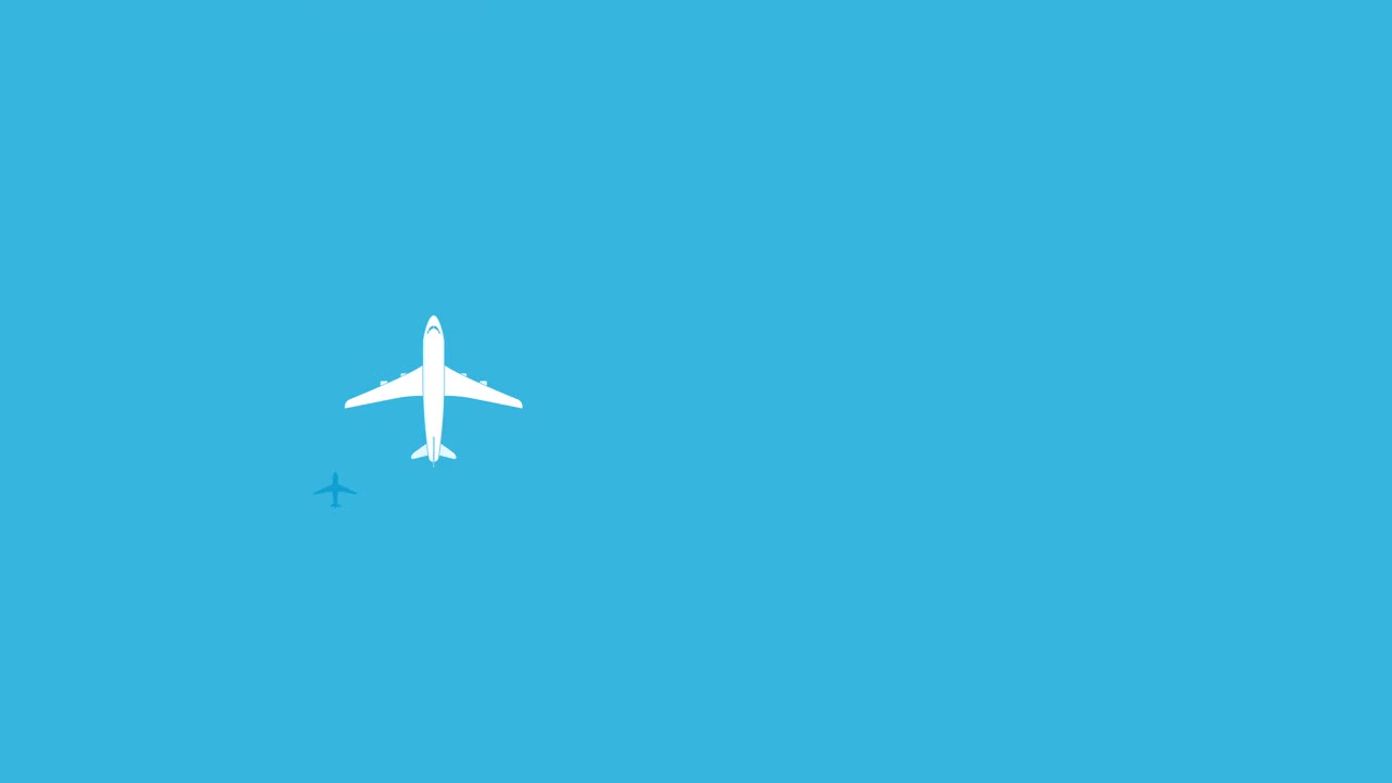 民用飞机绕圈飞行的动态图形动画。飞机的影子视频购买