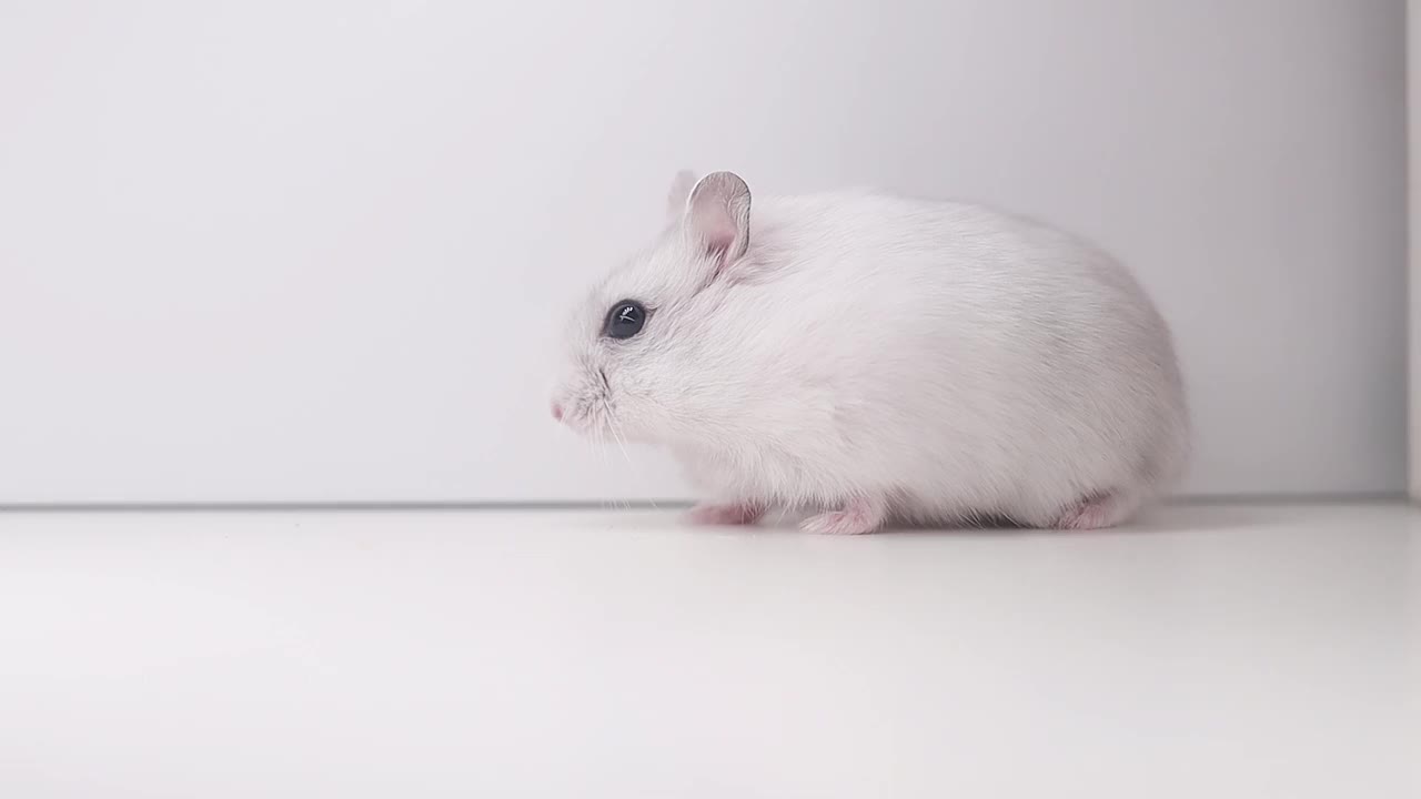 白色的仓鼠在白色的背景上行走视频素材
