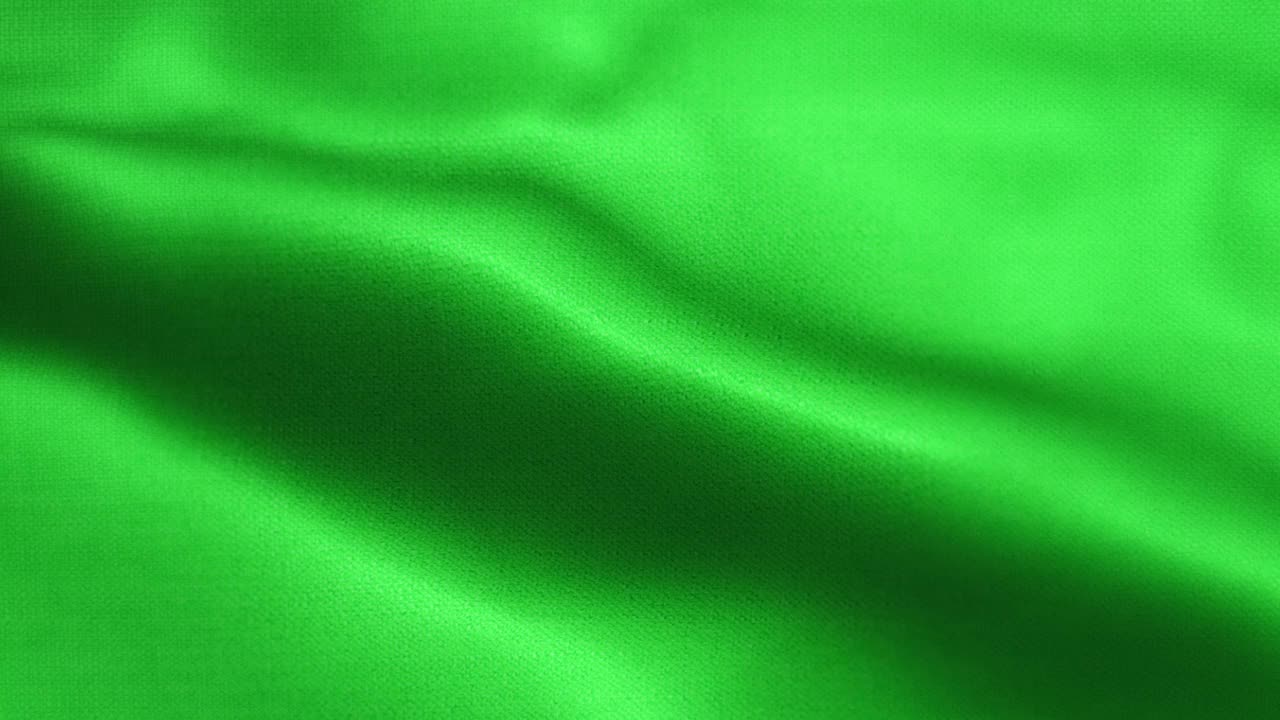 彩色空白挥舞和动画布旗纹理绿色背景可循环Stock视频-适用于位移地图使用-缎面织物动画视频下载