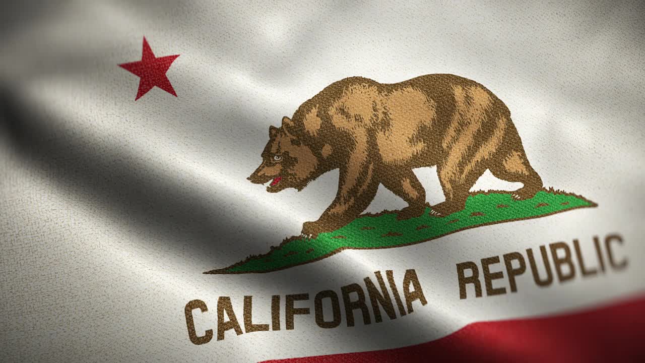 加州共和国国旗动画背景库存视频-在一个循环中挥动的加州国旗-加州的国旗在风中飘扬-高度详细的纹理国旗织物视频素材