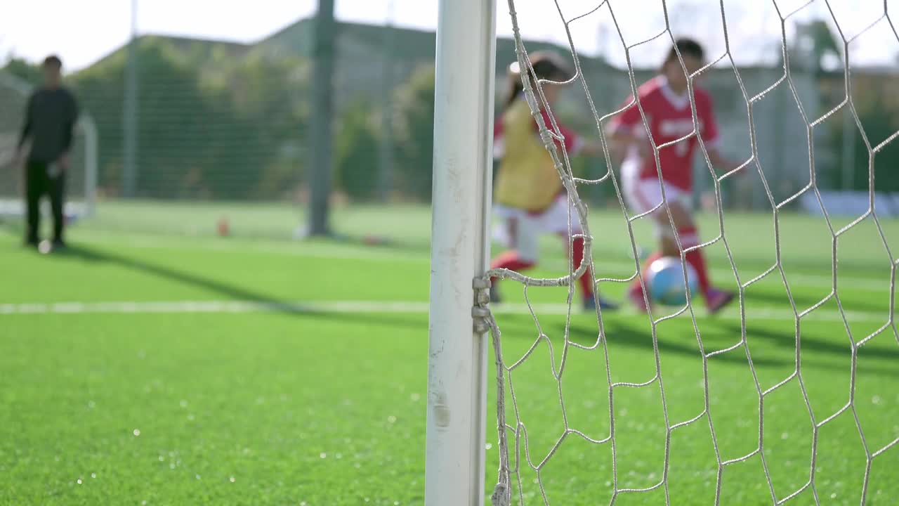 女子足球队。练习射门。视频下载
