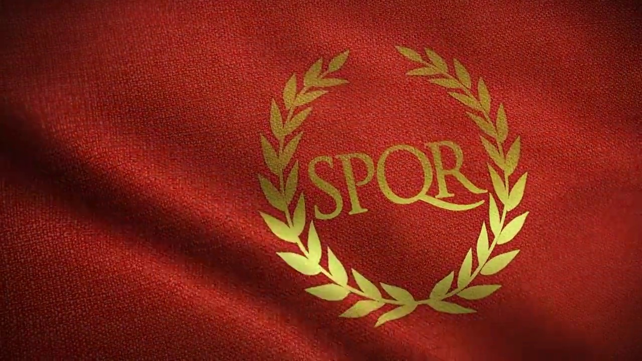 罗马帝国的国旗动画库存视频-古罗马旗帜在循环和纹理3d渲染背景-高度详细的织物图案和可循环的罗马帝国旗帜视频下载