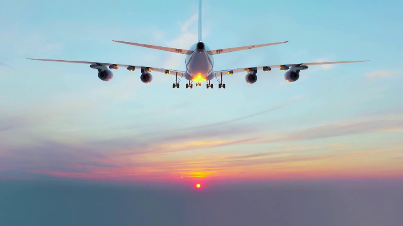 一架商用飞机在夕阳中起飞视频素材