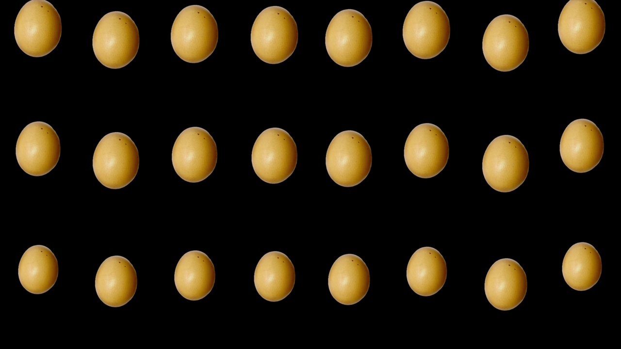 鸡蛋在黑色背景的彩色图案。无缝鸡蛋图案。前视图。现实的动画。4 k视频运动视频下载