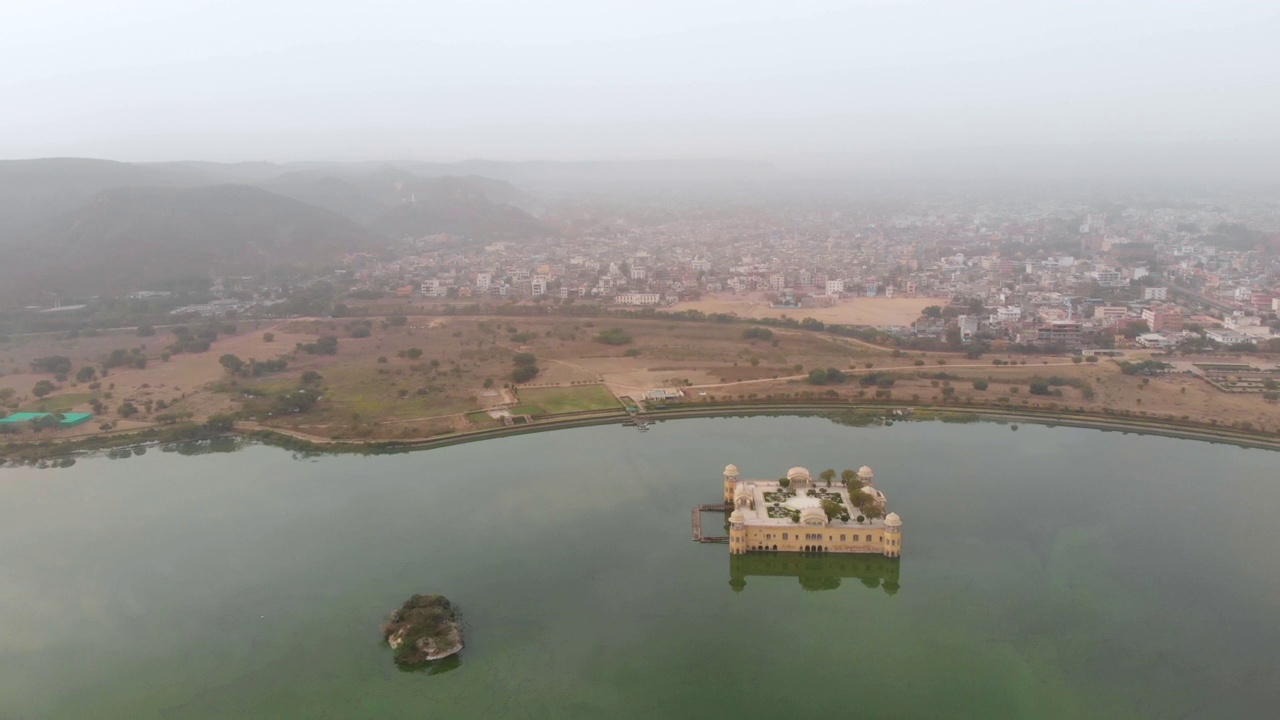 印度斋浦尔，空中Jal Mahal和Man Sagar湖视频下载