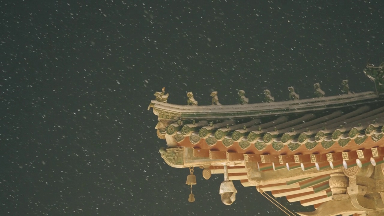 雪夜的中國古建筑視頻素材