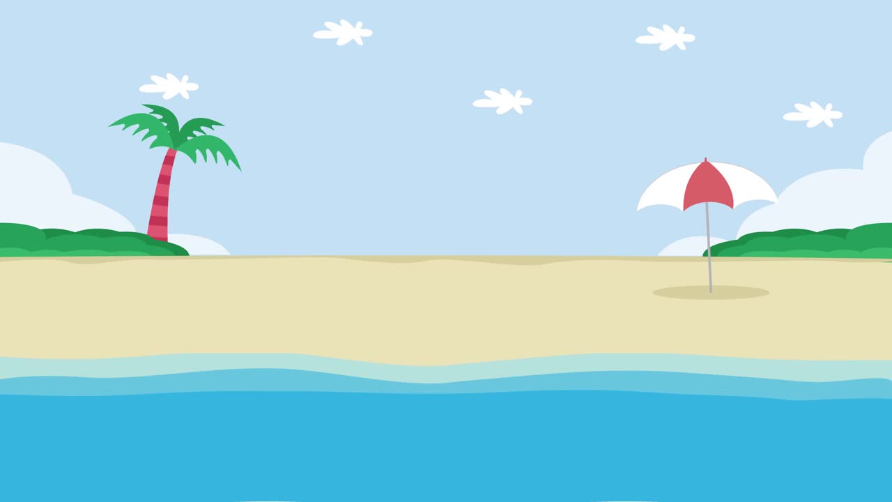 热带海滩，有伞和椰子树视频下载