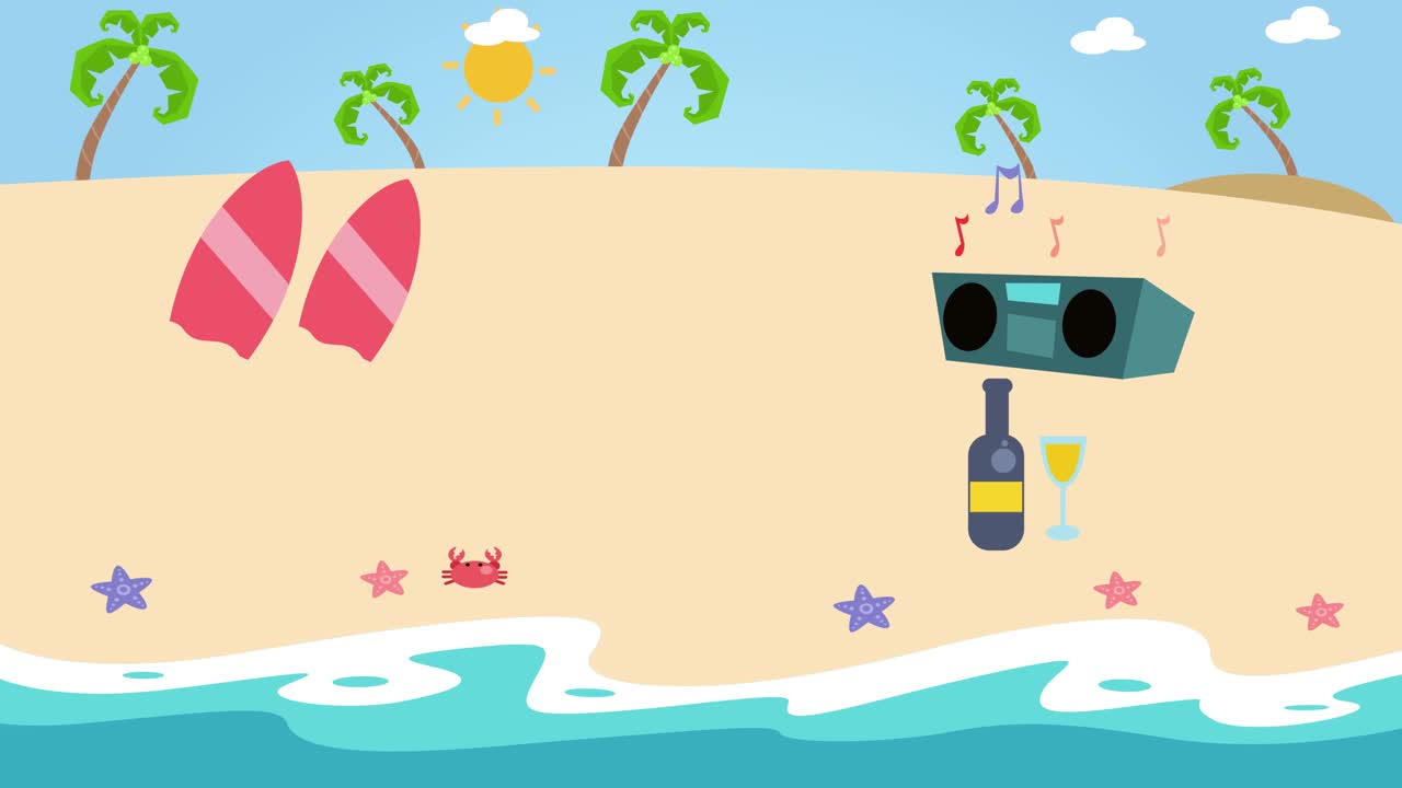 新鲜的香槟和度假设备在海滩上视频下载