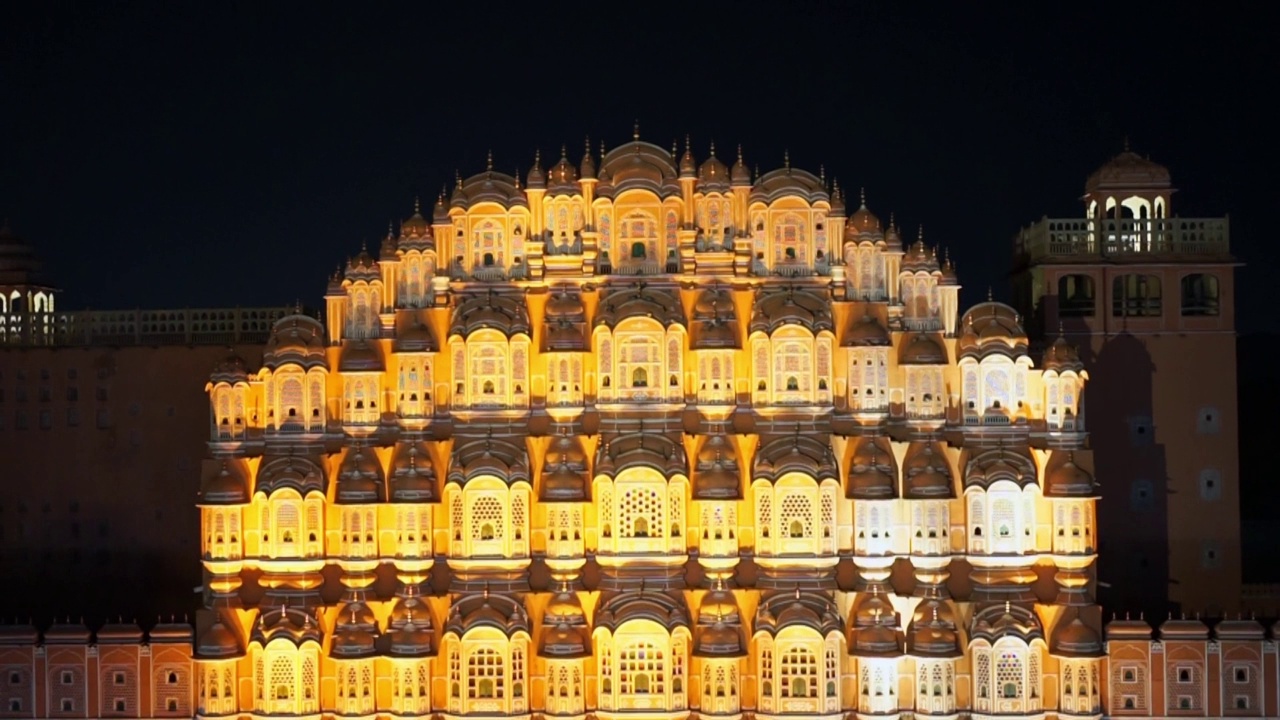 印度拉贾斯坦邦斋浦尔的美丽之夜视频下载