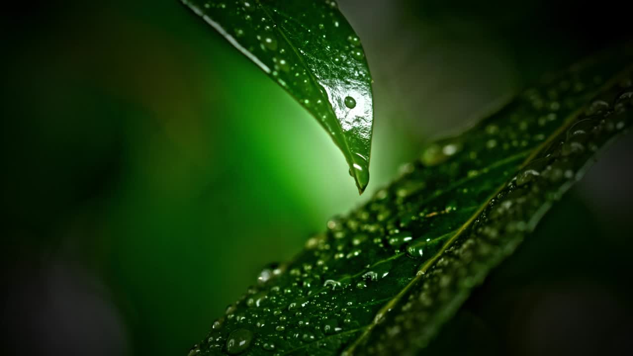 水從綠葉上滴下來視頻素材