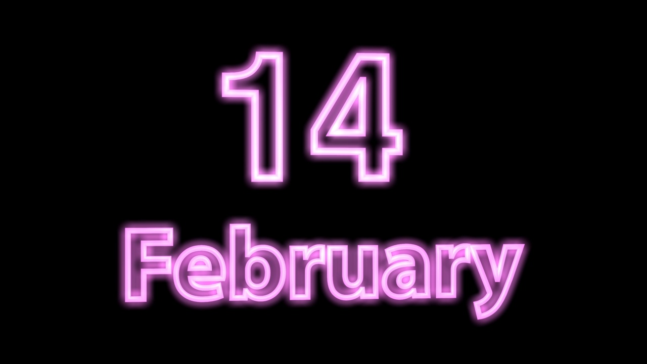 动画的霓虹灯文字为2月14日。祝情人节快乐。视频素材