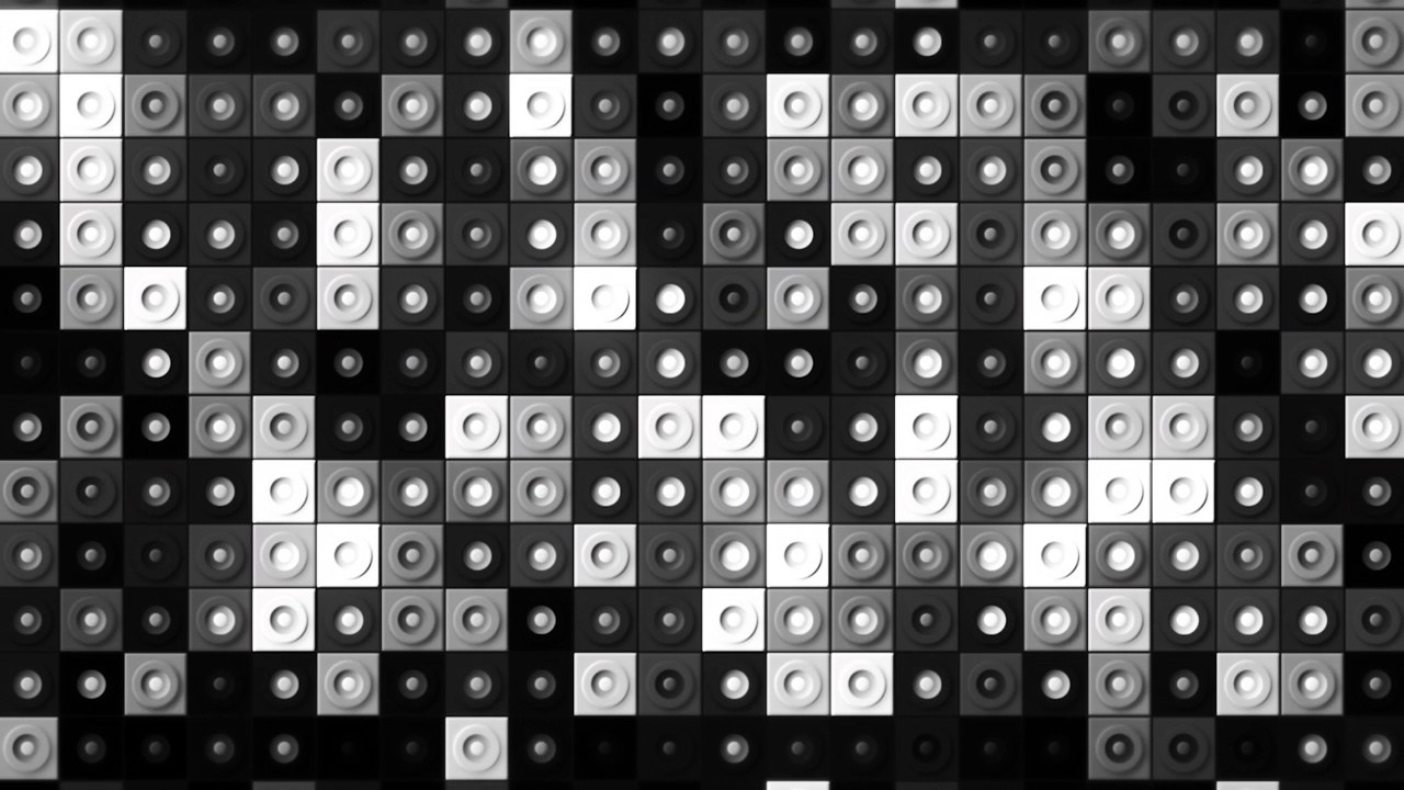 大量随机移动的立方体，里面有圆圈，无缝循环，黑白。运动。单色闪烁的方形墙壁视频素材