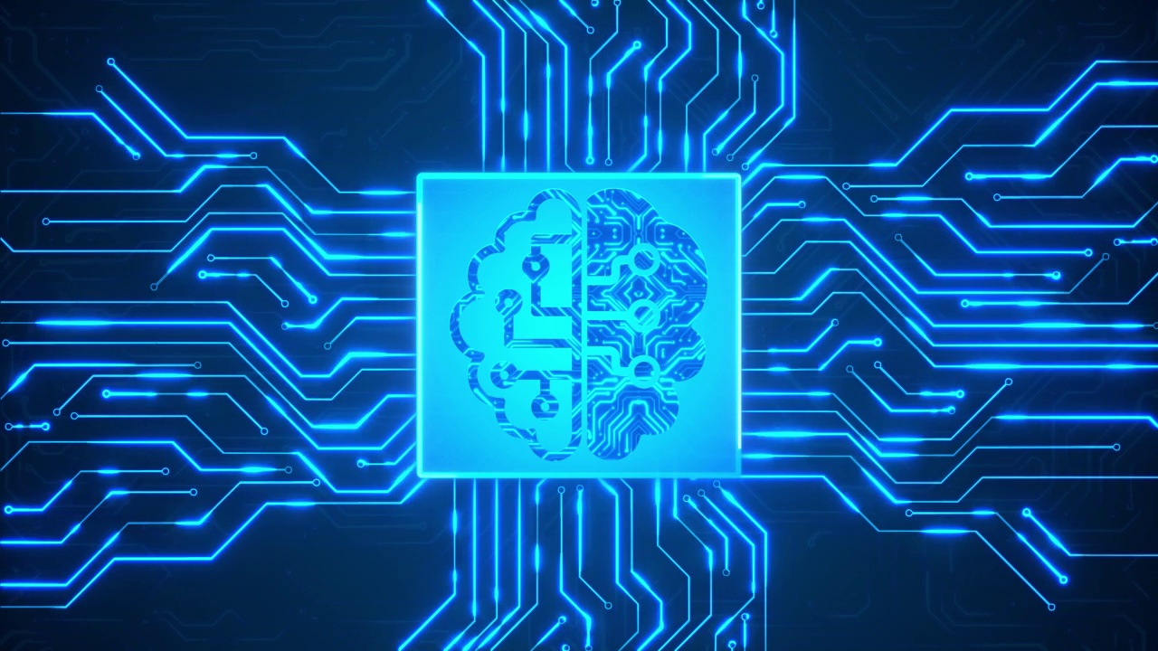 人工智能数字大脑出价数据Ai芯片组电路板在未来的循环动画。视频素材