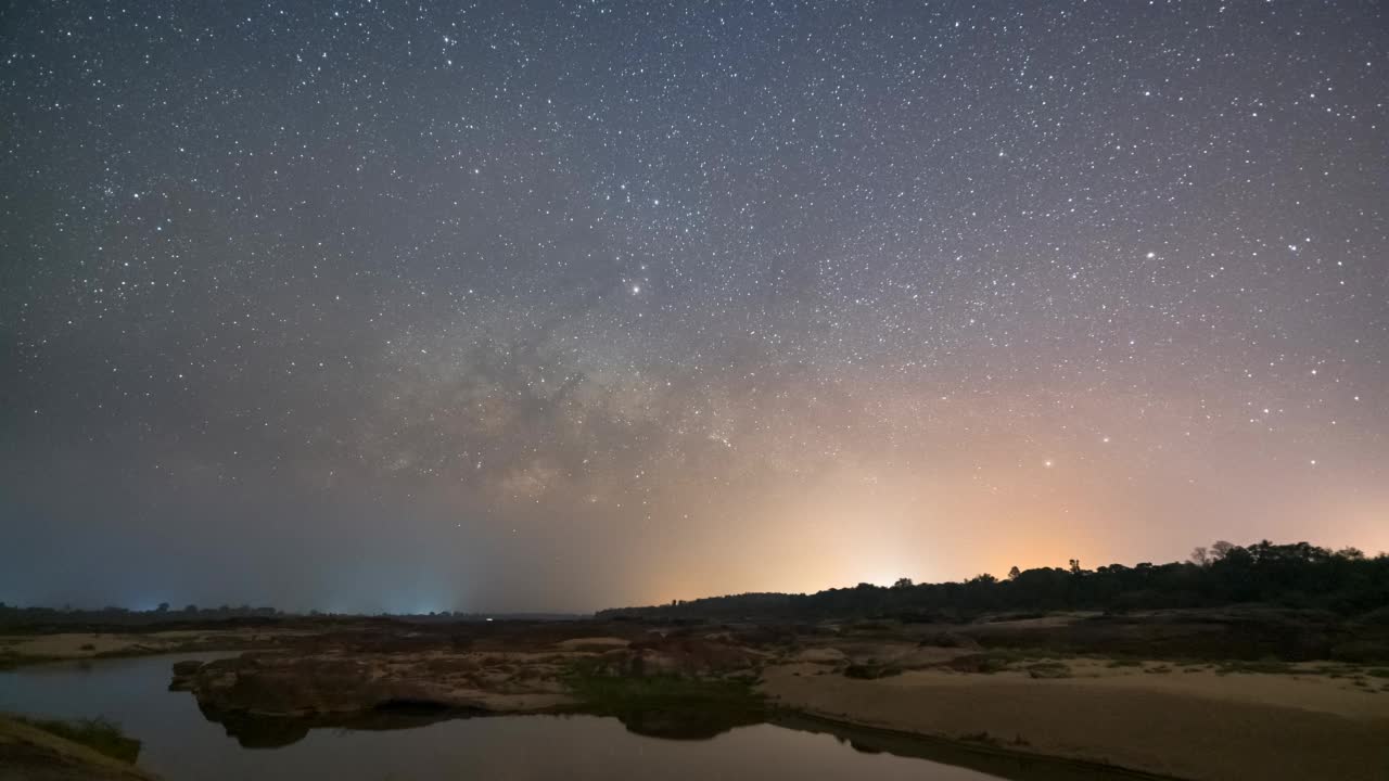 泰国乌汶府的山姆潘博克国家公园，银河的时间流逝。视频素材