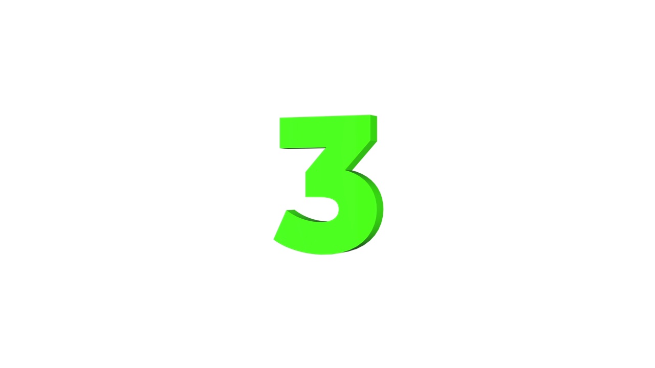 3D数字3，白色背景上的绿色视频下载