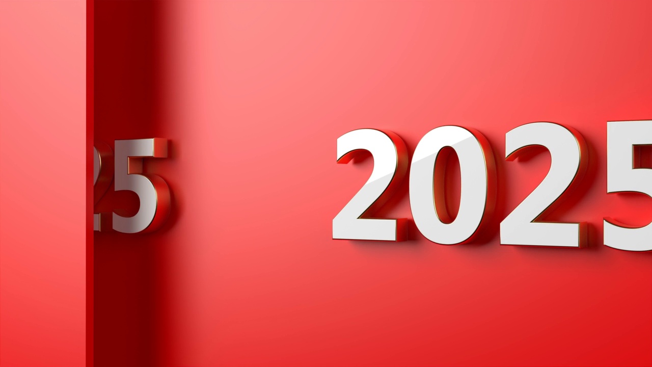 红色背景上的2025年新年概念视频下载