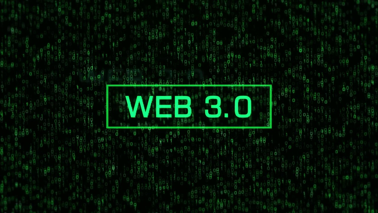 计算机二进制背景下的WEB 3.0概念。二进制码和矩阵数的WEB 3概念技术背景视频素材