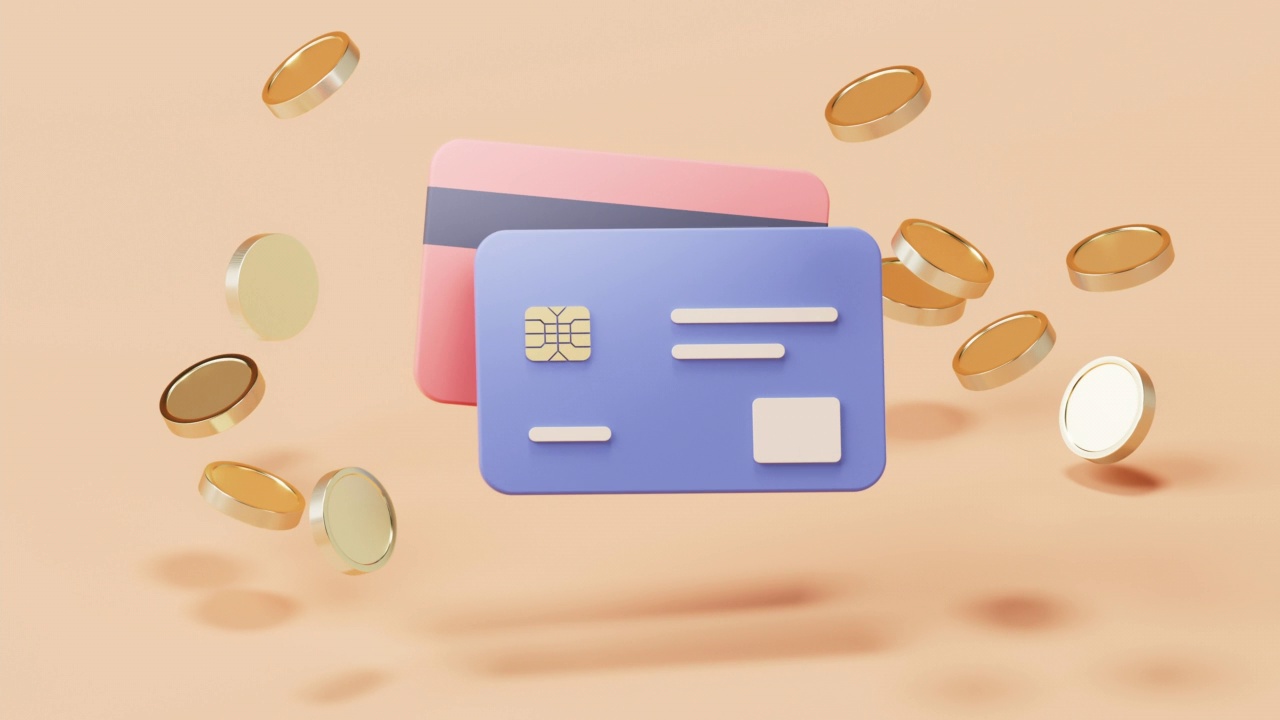 银行卡循环动画，具有3d卡通风格，3d渲染。视频素材