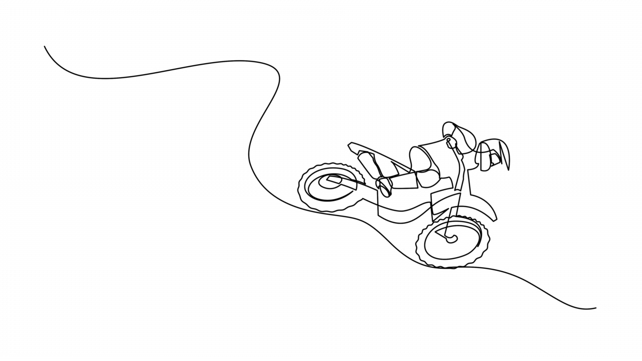 在赛道上自行绘制一条线的摩托车手征服赛道障碍的动画。动画极限运动概念。4 k视频下载