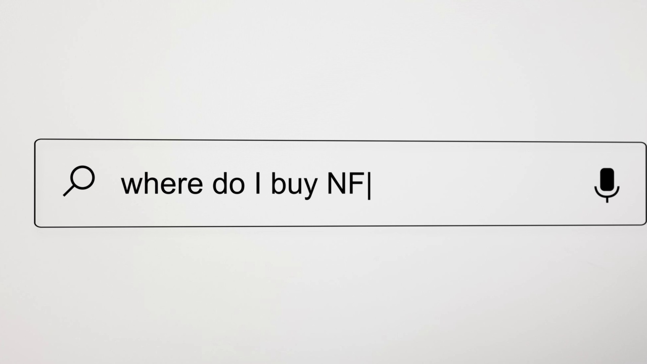在电脑屏幕上的互联网搜索引擎网页浏览器中搜索“我在哪里购买NFTs ?”4K分辨率。视频素材