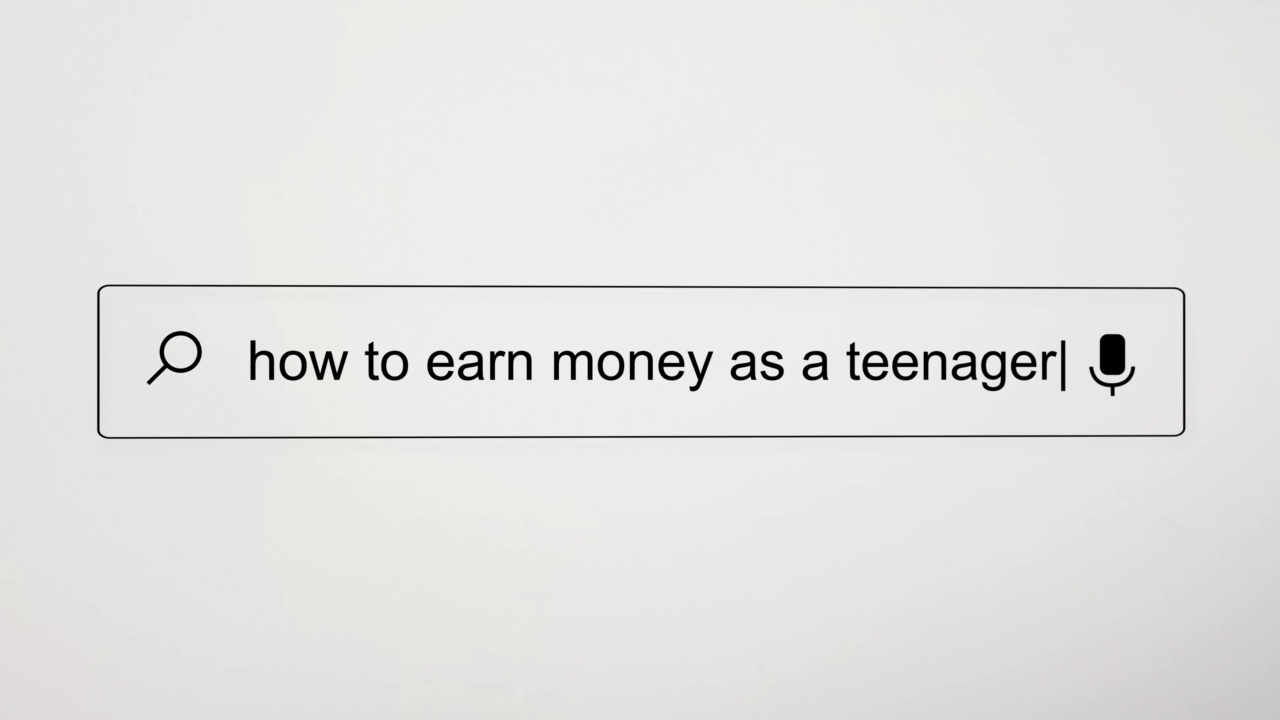 在电脑屏幕上的互联网搜索引擎网页浏览器中搜索“青少年如何赚钱?”，分辨率为4K。视频素材