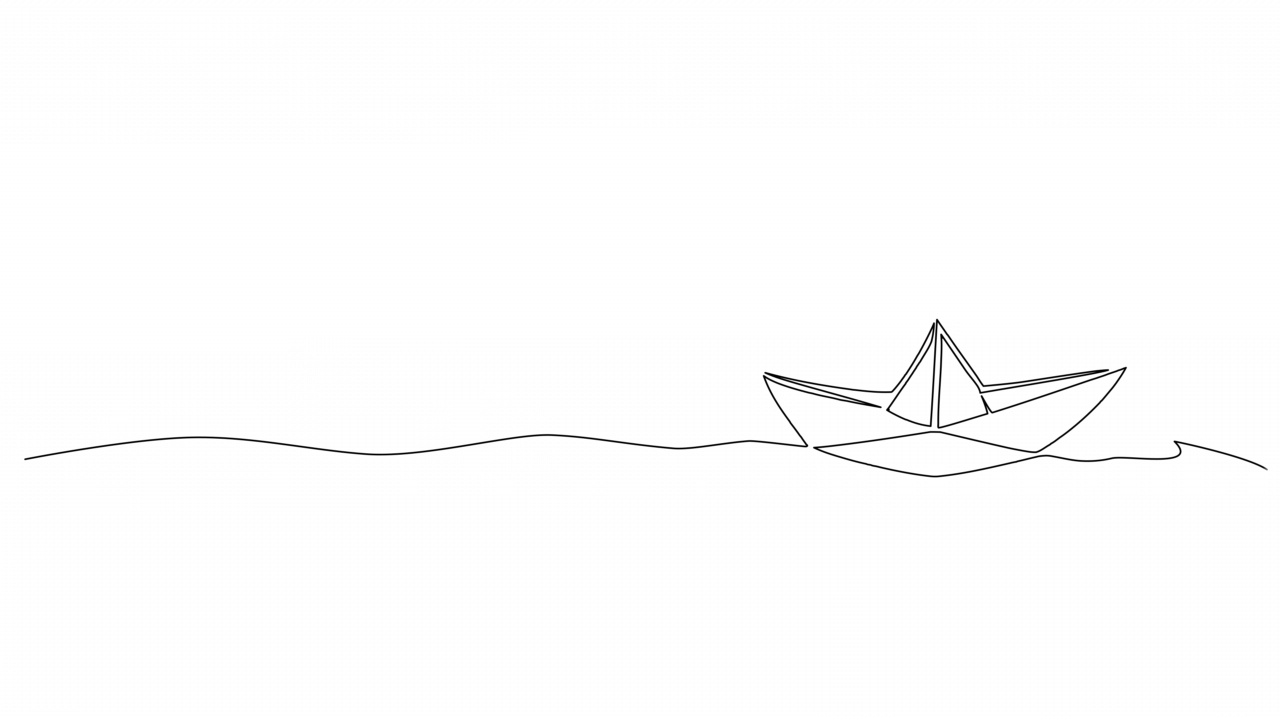 动画连续单线纸船在水上视频素材