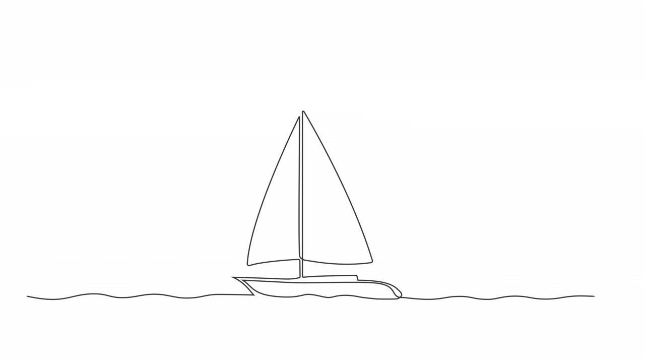 水上帆船的动画单线画视频素材