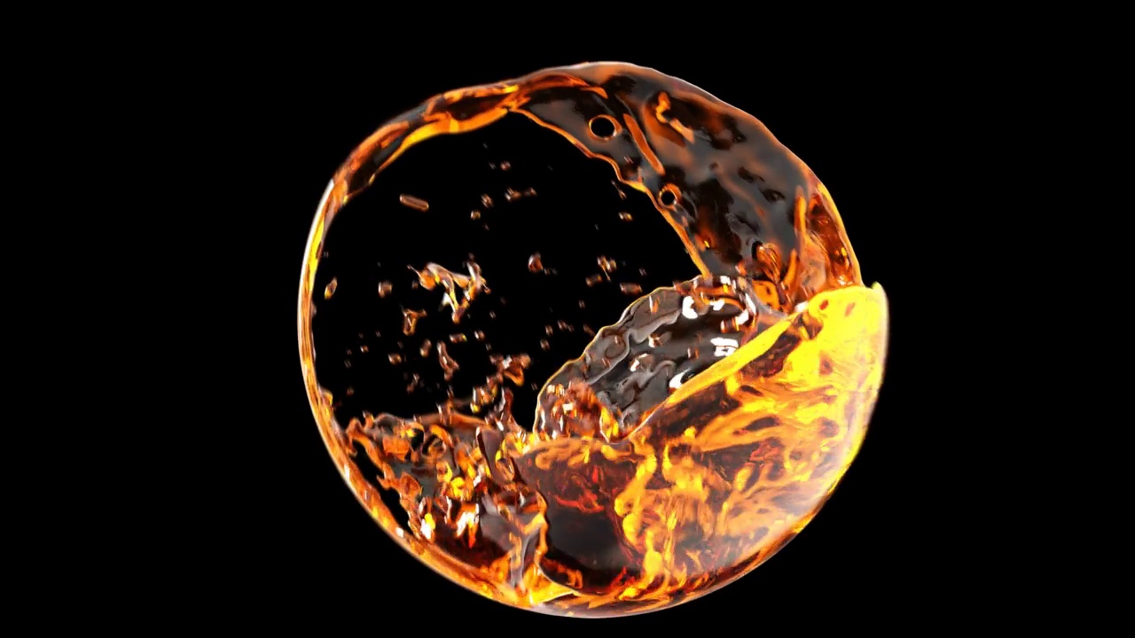 液体黄金，黄金飞溅在球体形状4K视频素材