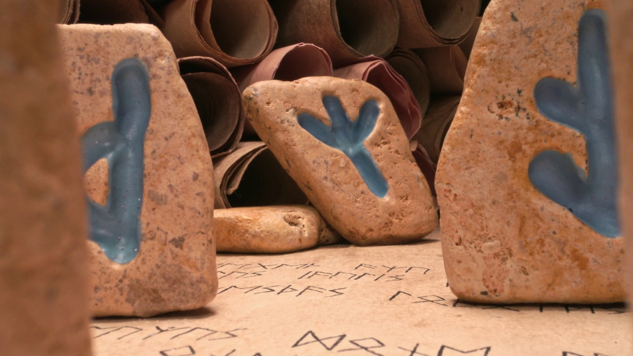 以字母表为基础的石头占卜的特写。视频素材