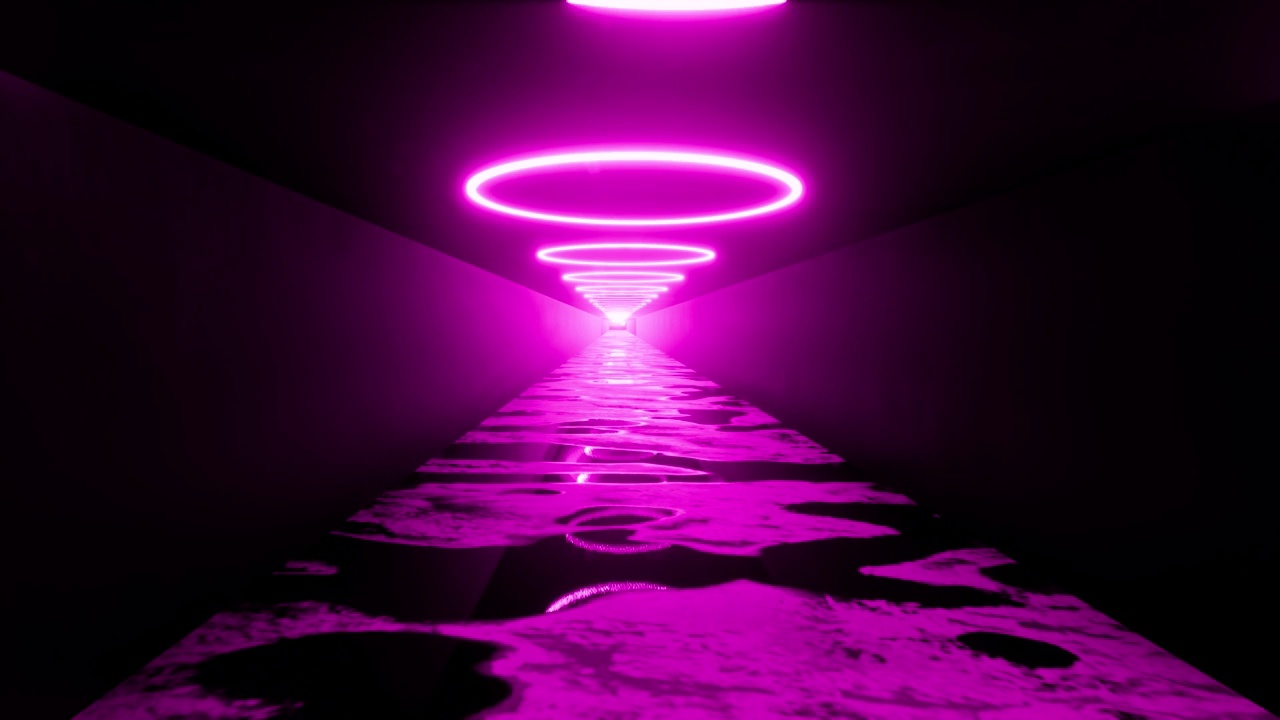 霓虹隧道粉色圆灯技术明亮的现代房间4k视频素材