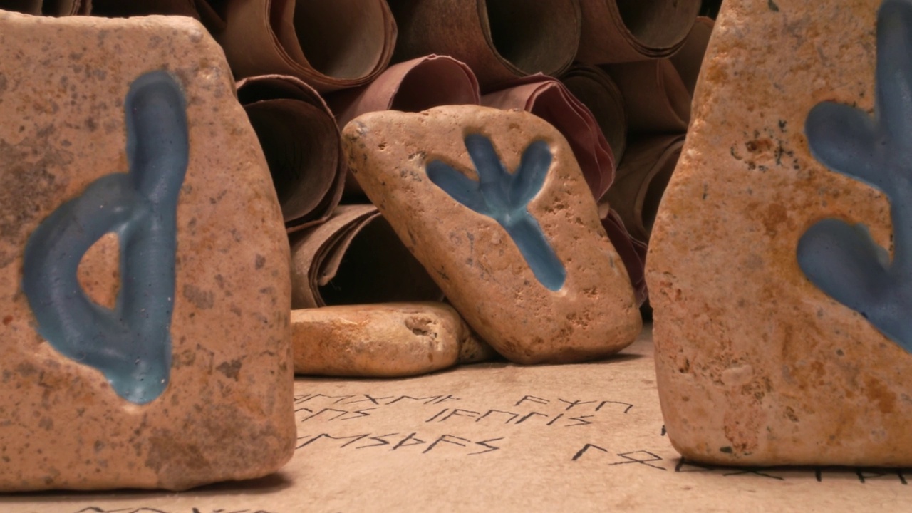 以字母表为基础的石头占卜的特写。视频素材