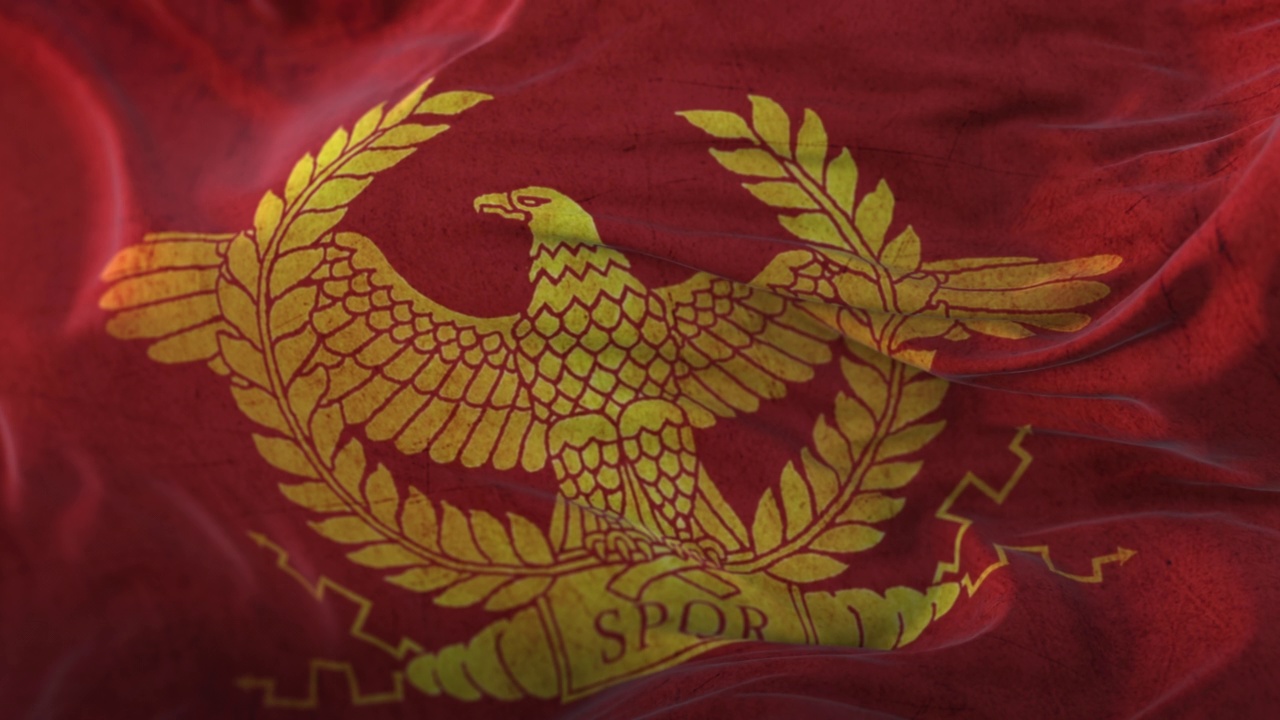 古罗马旗帜与阿奎拉和SPQR。循环视频下载