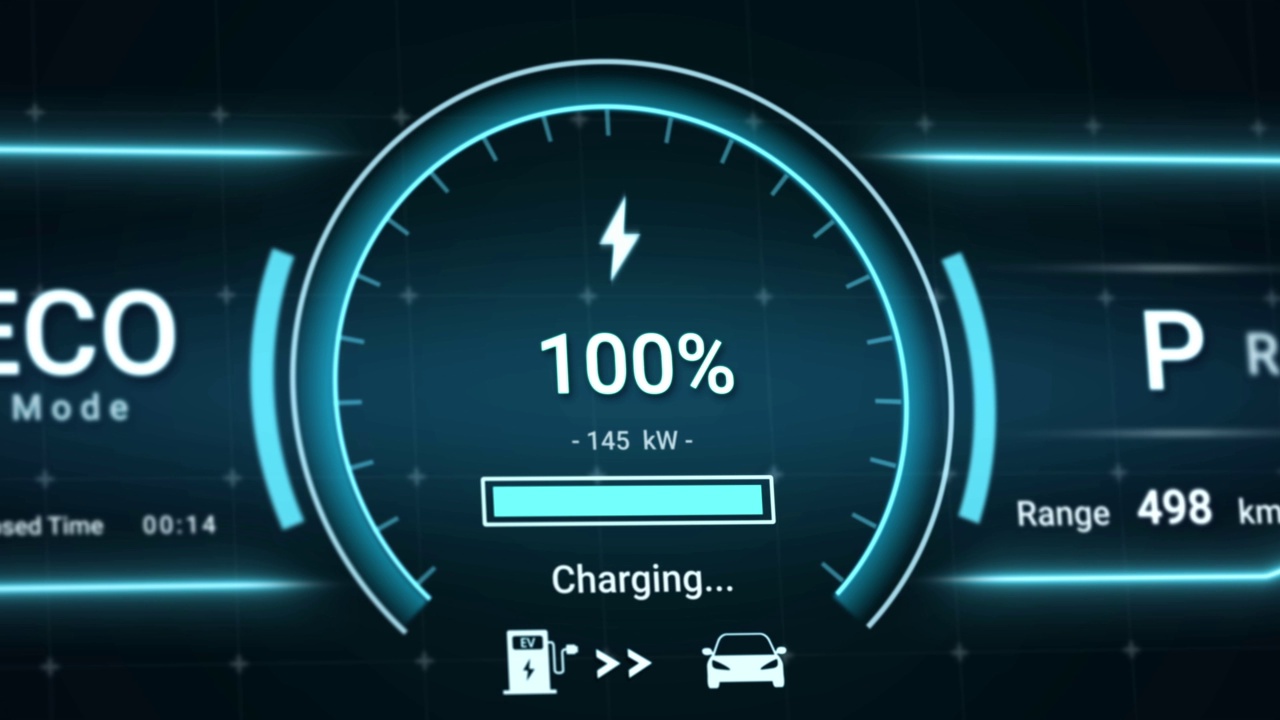 使用充电站直流快速充电器的电动汽车电池充电状态界面视频下载