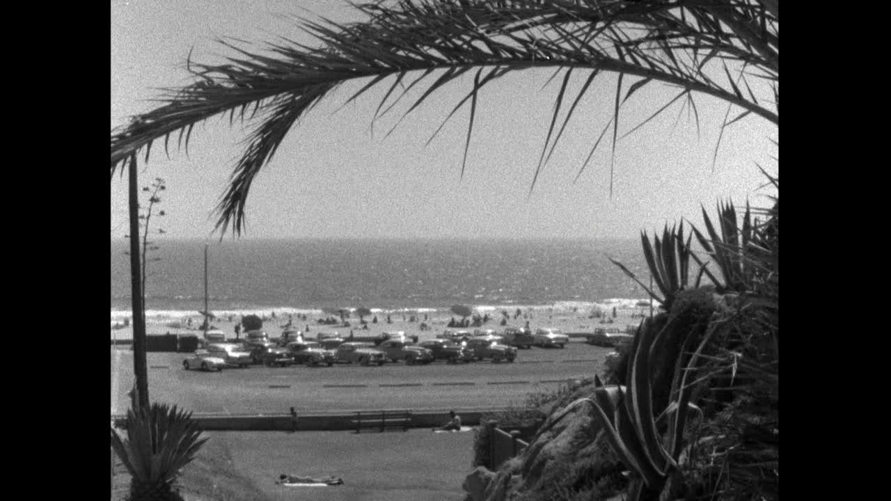 停在加州圣莫尼卡海滩的WS汽车;1962视频下载