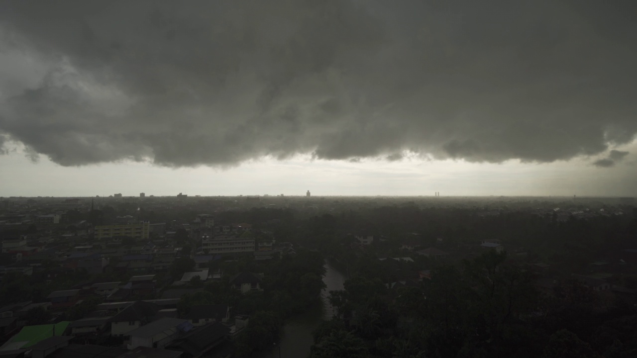 戏剧性的乌云天空伴随着雷声，暴风雨和雨。抽象的自然景观背景。视频下载