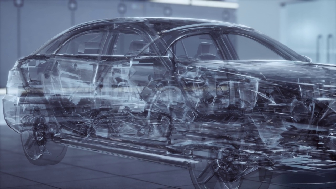 实验室装有发动机的透明汽车视频下载