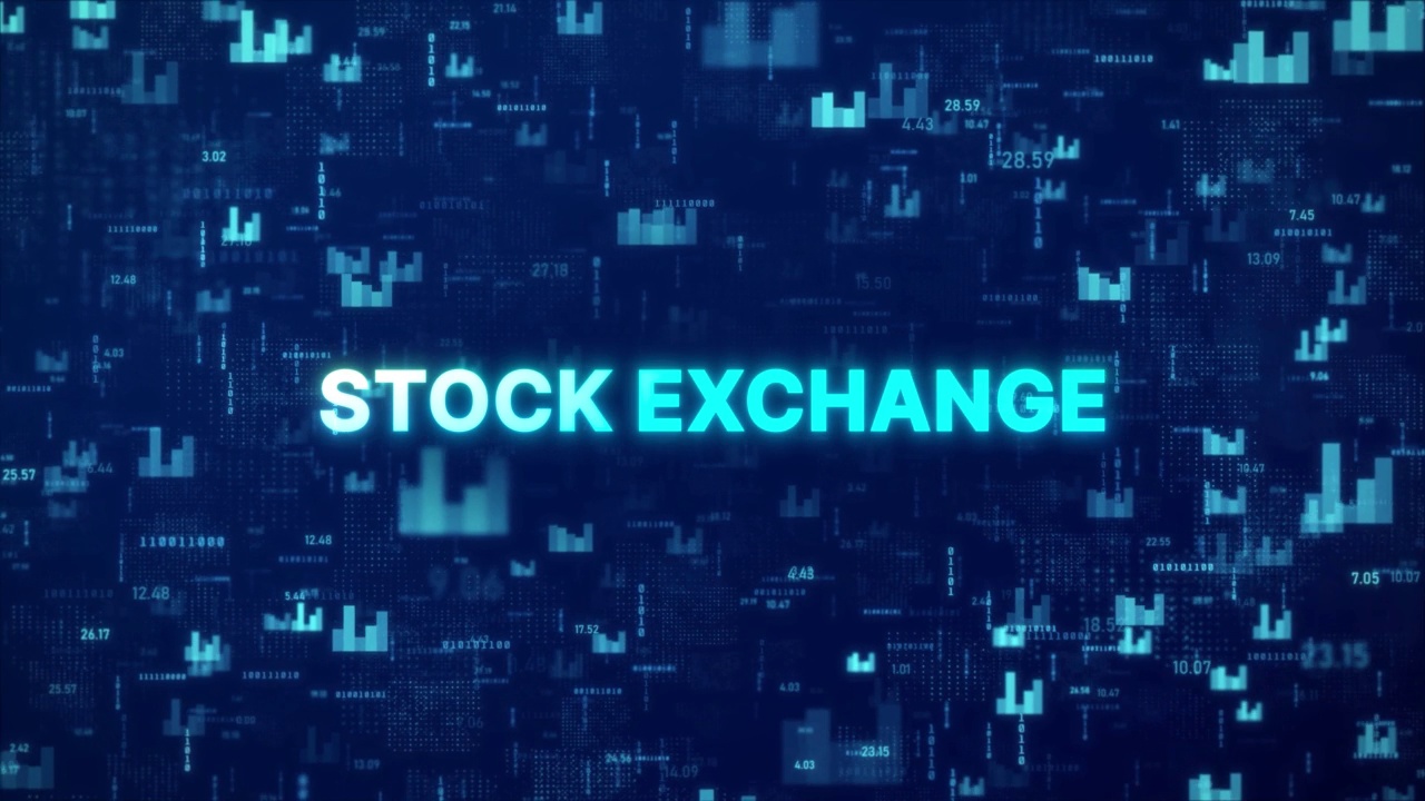 股票交易所概念在动画股票市场背景与图表，数字和矩阵代码视频下载