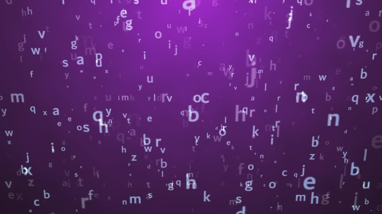 英文字母在紫色的背景上飞舞视频素材