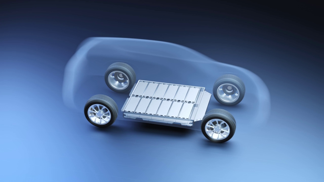 电动汽车内部透明视图与锂离子电池模块视频素材