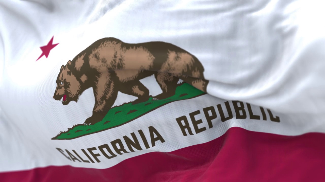 加州国旗在风中飘扬的特写镜头视频素材