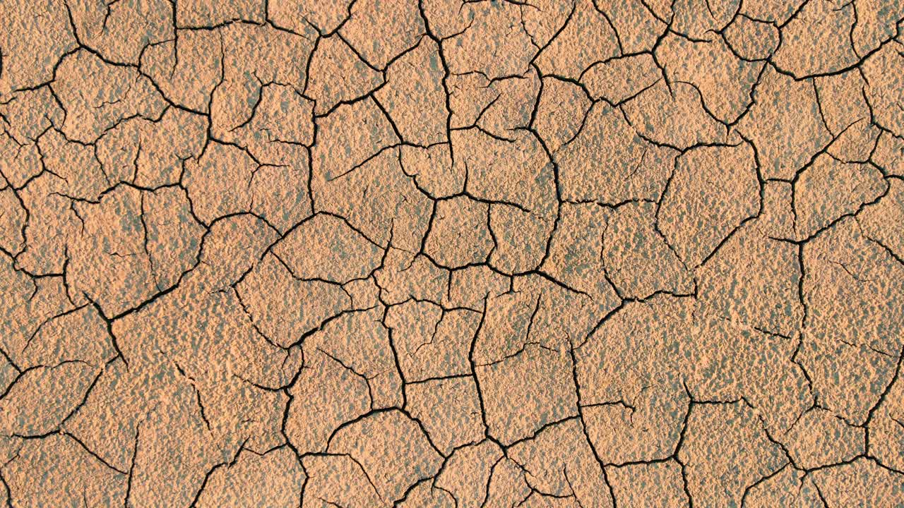 干旱使土地开裂。全球变暖，灾难。气候变化和干燥天气。经济危机，粮食危机。由于天气干燥，收成不好。土壤侵蚀。干涸的河口。视频素材