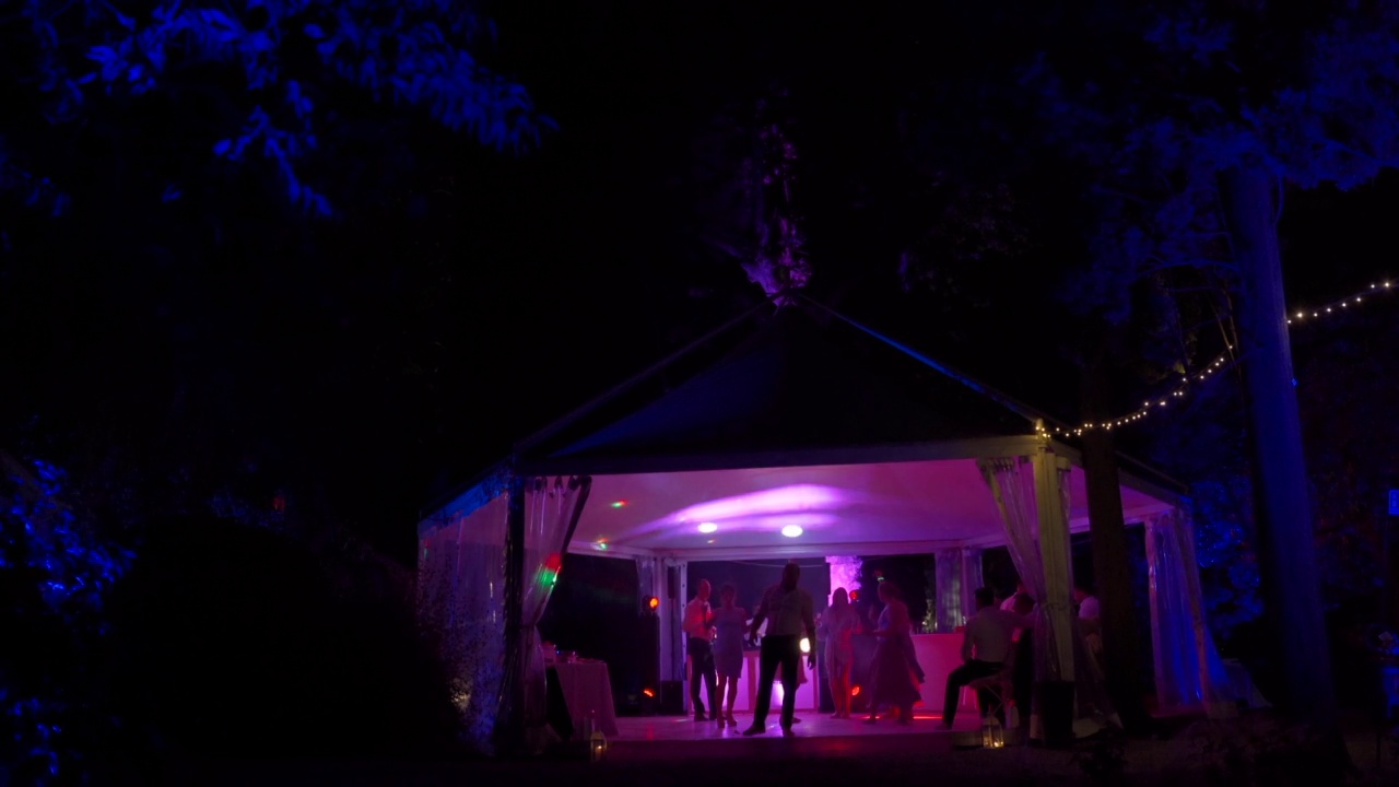 人们在紫光下在露台上跳舞视频下载