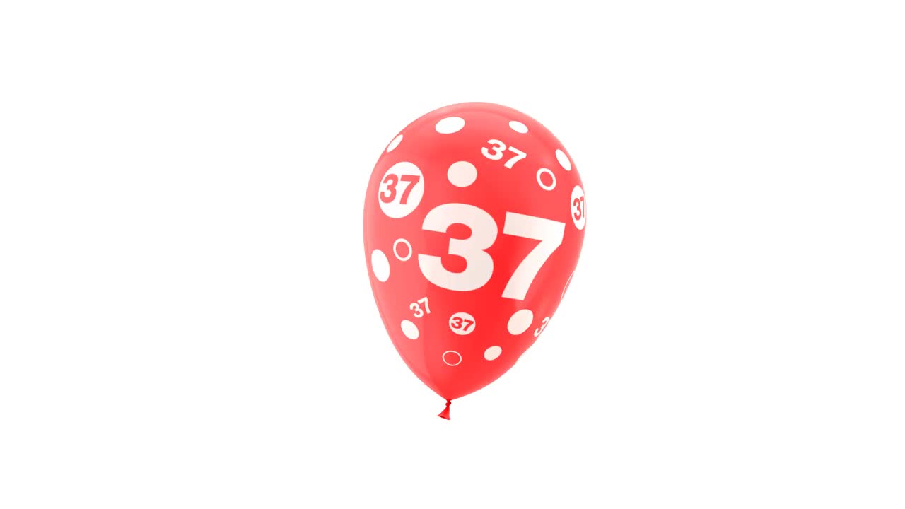 37岁。生日庆祝气球。循环动画与绿色屏幕和阿尔法哑光通道。视频下载