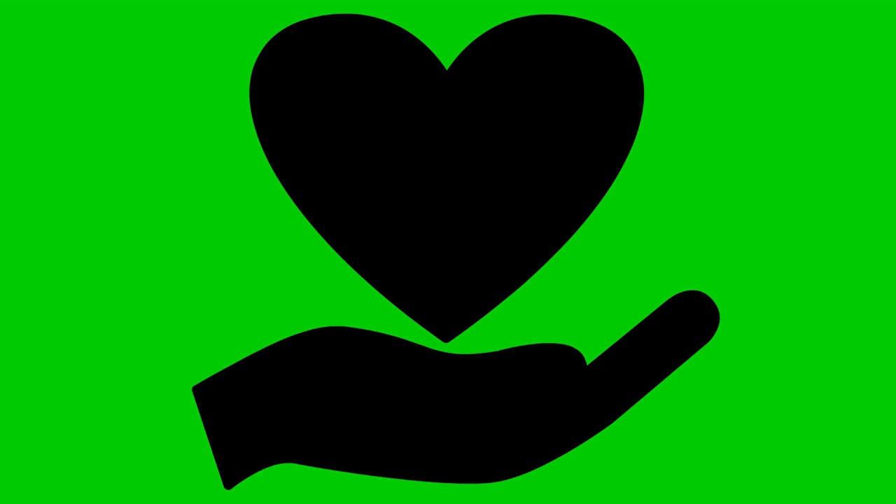 动画黑色的心脏在手掌上跳动。循环视频的心跳。慈善、健康、医药的理念。矢量插图隔离在绿色背景上。视频素材